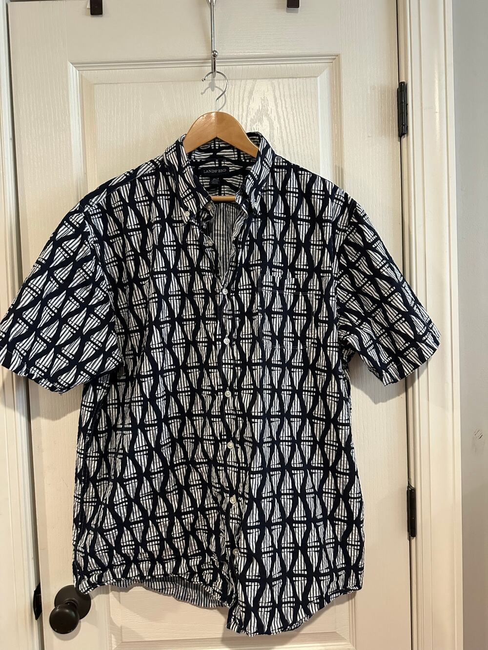 Lands' End Men's Button down casual shirt sailboats striped XL